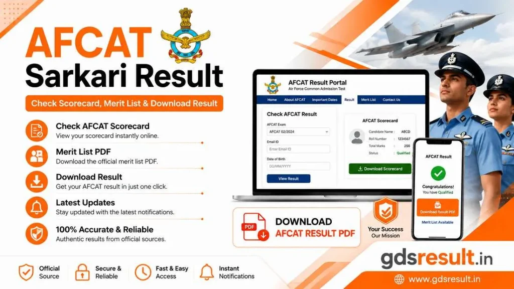 AFCAT Sarkari Result Check Scorecard, Merit List & Download Result PDF